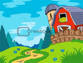 Country landscape with barn