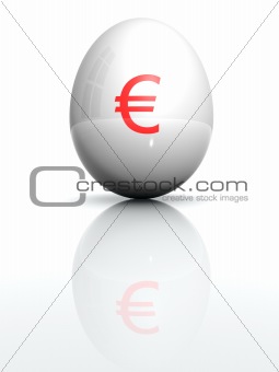 Isolated white egg with drawn euro character