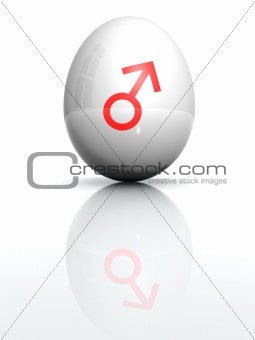 Isolated white egg with drawn Mars symbol 