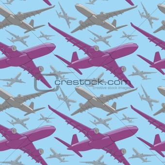 seamless pattern of colored airliners