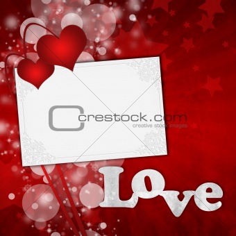 Red Valentine's day card with hearts and text love