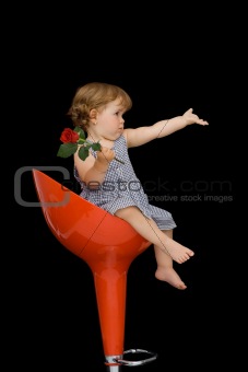 Baby girl on a stylish stool