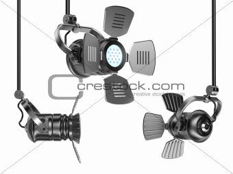 Spotlights set isolated on white. 3D render. Isolated on white