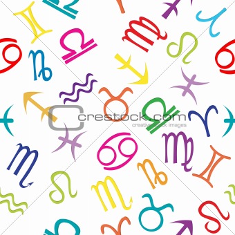 Seamless pattern with colored zodiacal signs