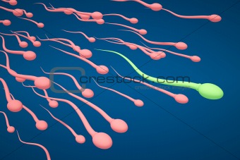 Male sperm cells competing with green one standing out
