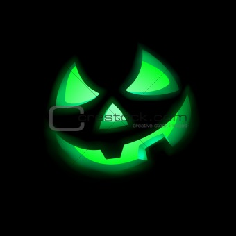 Jack O Lantern pumpkin illuminated green. EPS 8