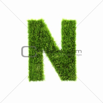 3d grass letter isolated on white background - N