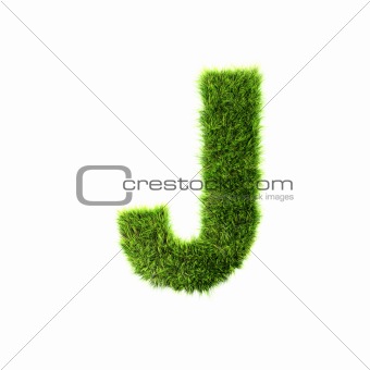 3d grass letter isolated on white background - J