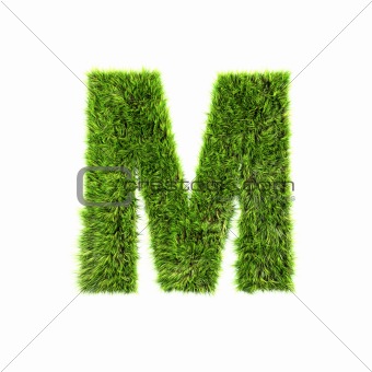 3d grass letter isolated on white background - M