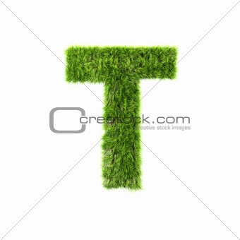 3d grass letter isolated on white background - T