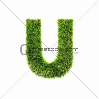 3d grass letter isolated on white background - U