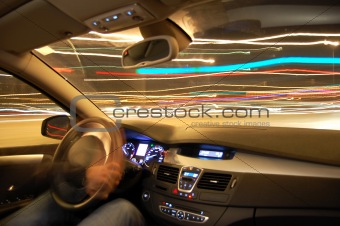 car in motion at night
