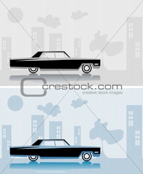 Retro car Cadillac fake paper card, city poster, vintage design