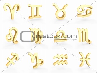 12 golden zodiac symbols