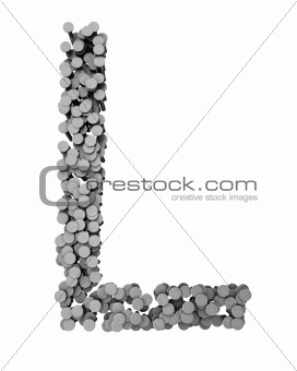 Alphabet made from hammered nails, letter L