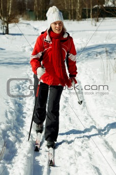 skiing in the forest