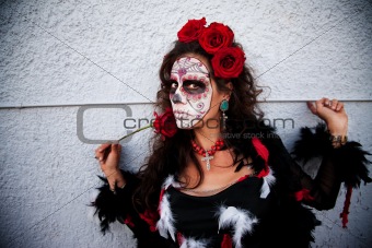 Scary woman with Rose in hand