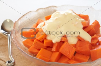 Bowl of summer papaya fruit salad
