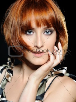 Beautiful red haired woman with fashion bob hairstyle