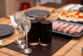 shot glasses of cold vodka 