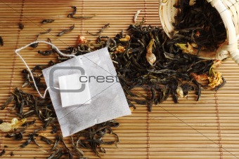 Teabag with Empty Label on Lose Green Tea