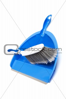 blue dustpan and brush