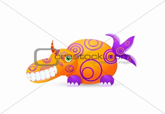 orange laughing cute monster with horn