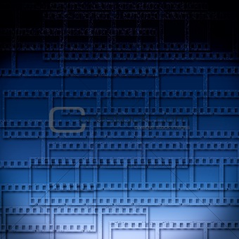 blue abstract background with filmstrips