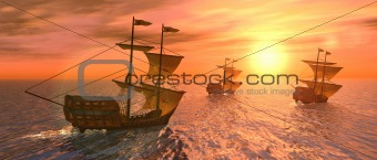 vessels at sunset
