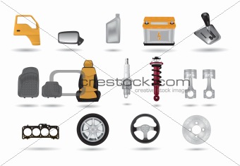 Detailed car parts illustrations set