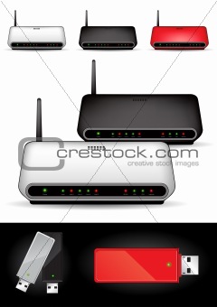 Various wireless modems - vector illustration
