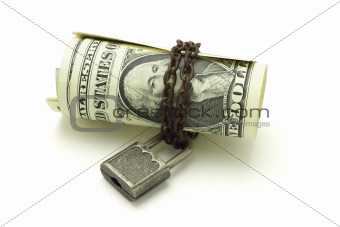 US dollars notes chained and locked - safe and secure