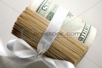 Dollar roll tightened with ribbon