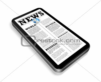 News on a mobile phone isolated on white