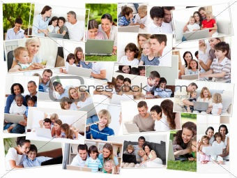 Collage of families surfing on their laptop