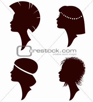 vector beautiful women and girl silhouettes with different hairs