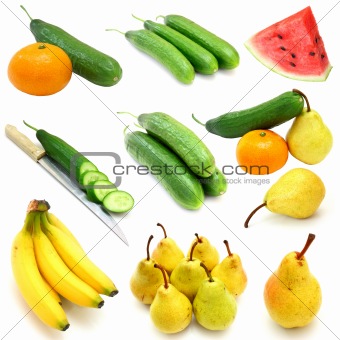  fruits and vegetables collection isolated on white background