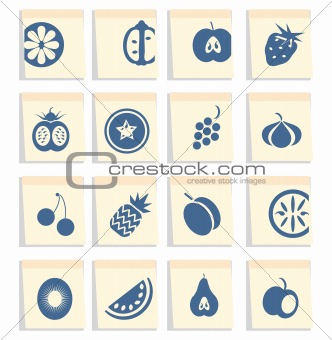 Paper sticker fruit icon set