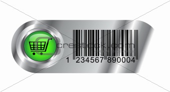 Metallic buy button with bar code and cart