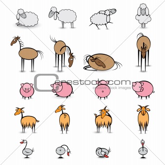 Set of various animals living on the farm