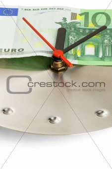 clock and euro bills