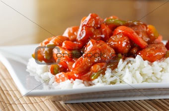 sweet and sour pork on rice