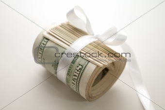 Dollar roll tightened with ribbon