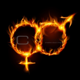 Man and woman burning symbol
