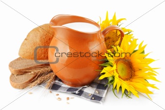 jug with milk and bread