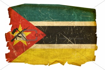 Mozambique Flag old, isolated on white background.