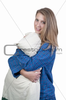Woman Hugging Pillow
