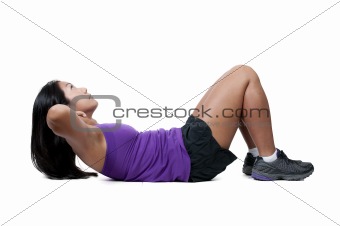 Asian Woman Doing Crunches