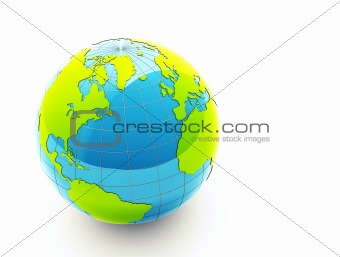 3d glossy green earth on white background