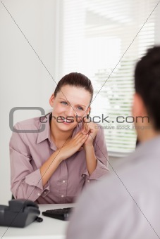 Businesswoman talking with someone